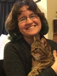 Picture of Stephanie Burgis holding a cat
